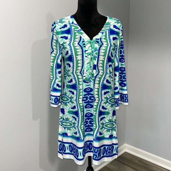 Beach Break cover tunic dress white green blue size small NEW - Picture 1 of 16
